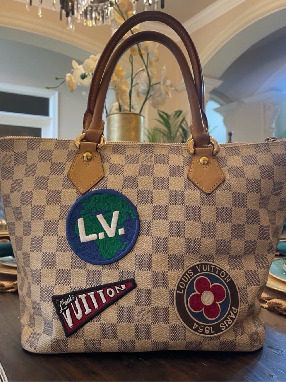Louis Vuitton Damier Azur Canvas Tote with Patch Accents - Beige/Canvas
